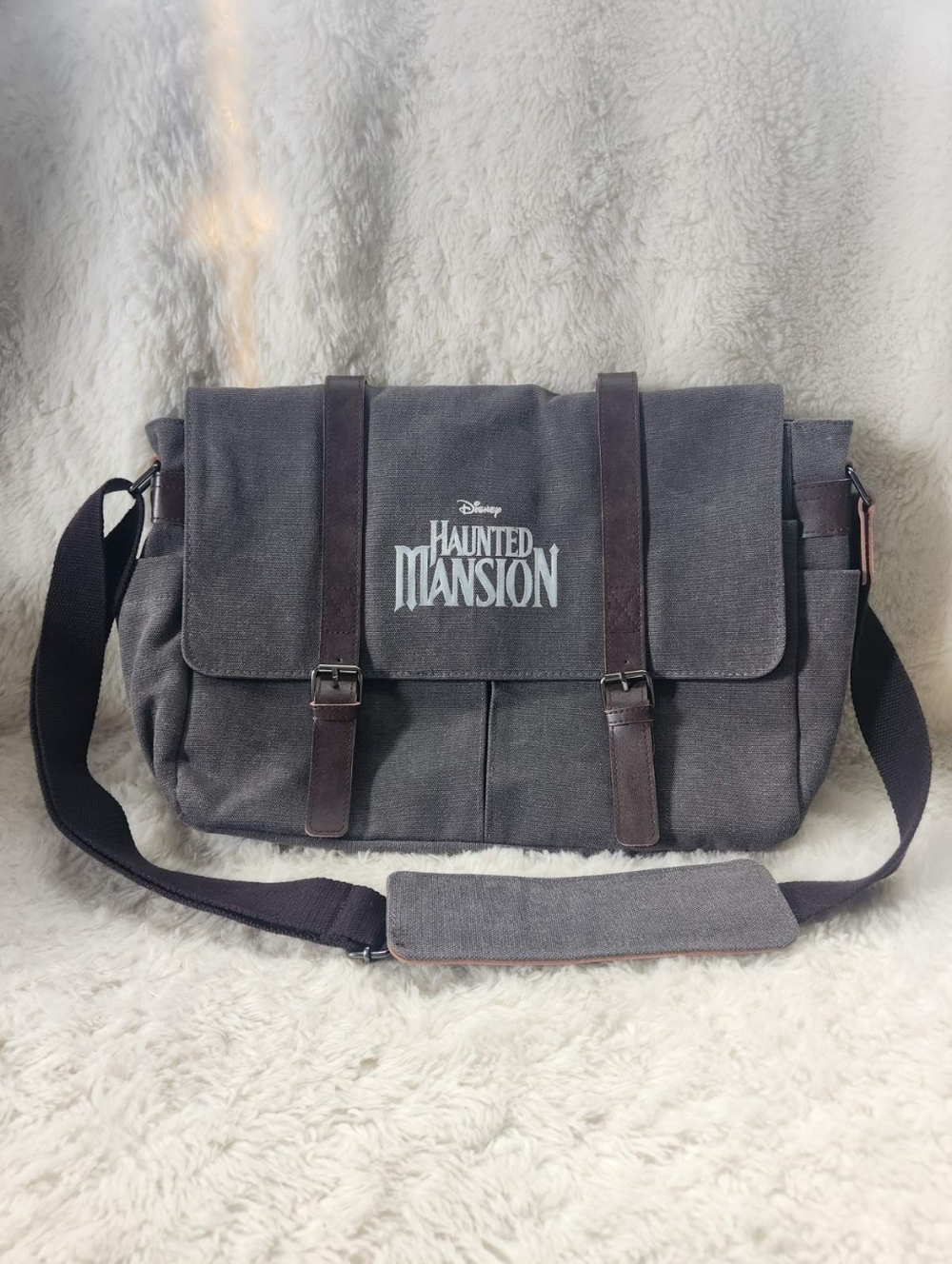 Disney Parks Haunted Mansion Canvas Messenger Bag Distressed Gothic Crossbody